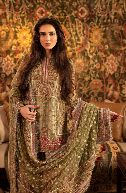 Mint-green dupatta with ornate gold embroidered borders