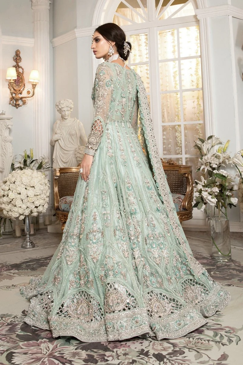Mint green lehenga with dabka naqshi and 3D embroidery