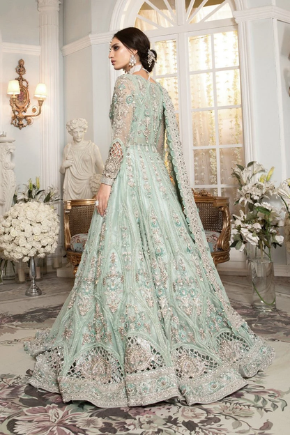 Mint green lehenga with dabka naqshi and 3D embroidery