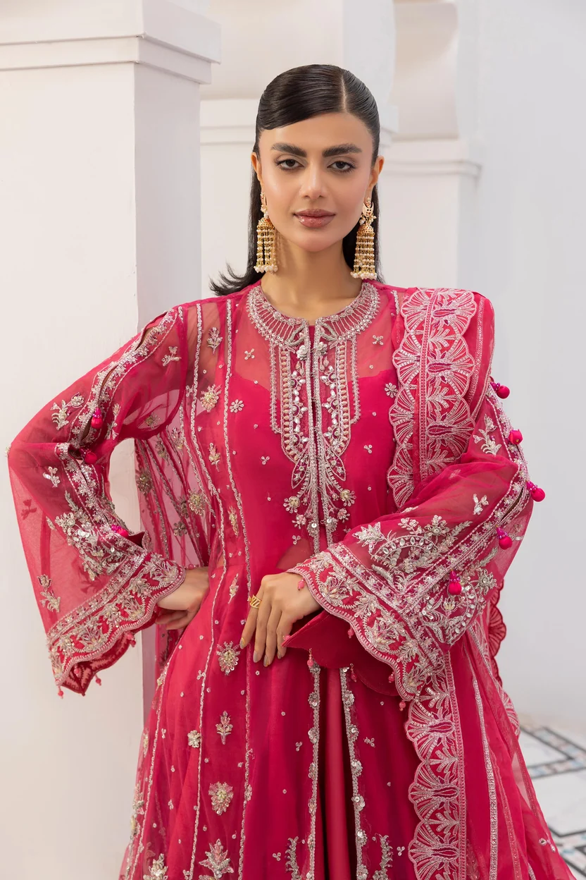 Pink kameez with silver embroidery and embellished neckline
