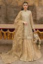 Mohsin Naveed Ranjha Roshni olive gold embroidered ensemble