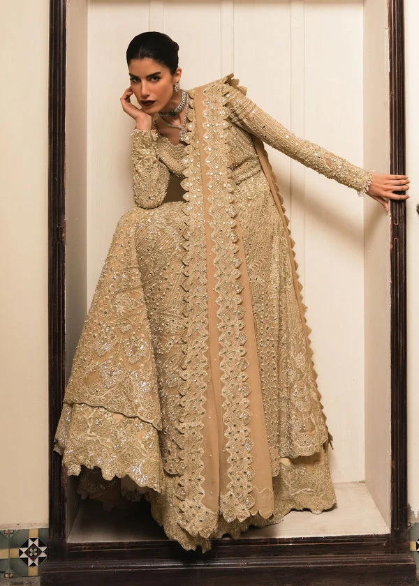 Champagne gold Pakistani dress with embroidered dupatta