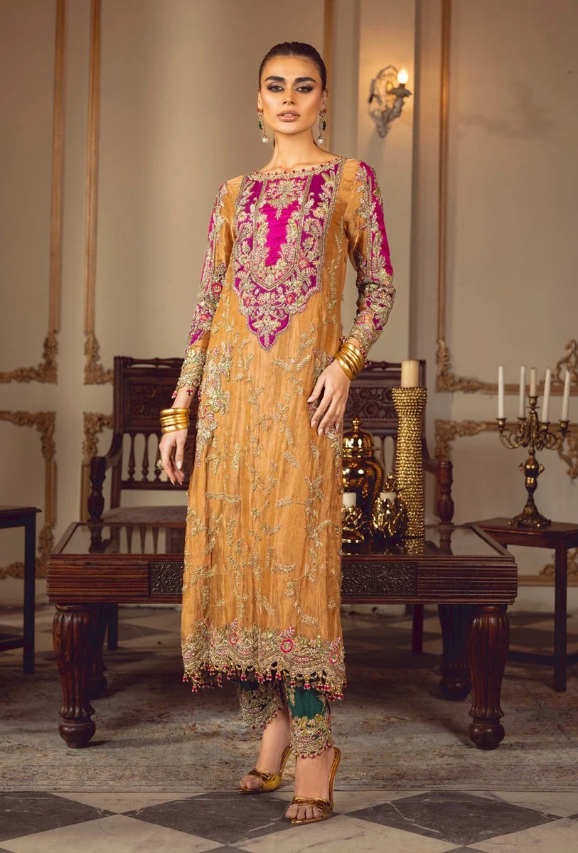 Mustard gold embroidered dupatta with detailed border