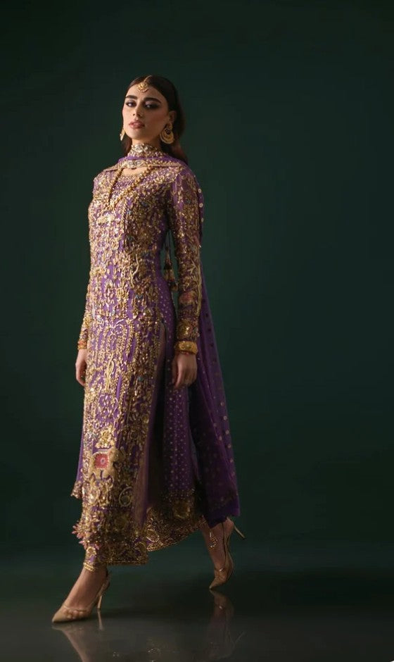 Deep purple embroidered Pakistani formal outfit