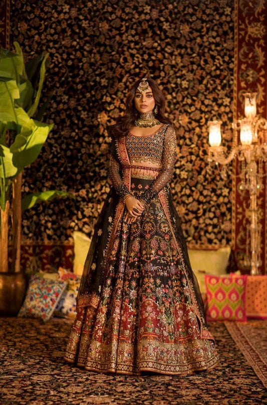 Nomi Ansari N-713 black and red bridal ensemble
