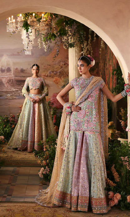Pastel floral embroidered shirt with sharara