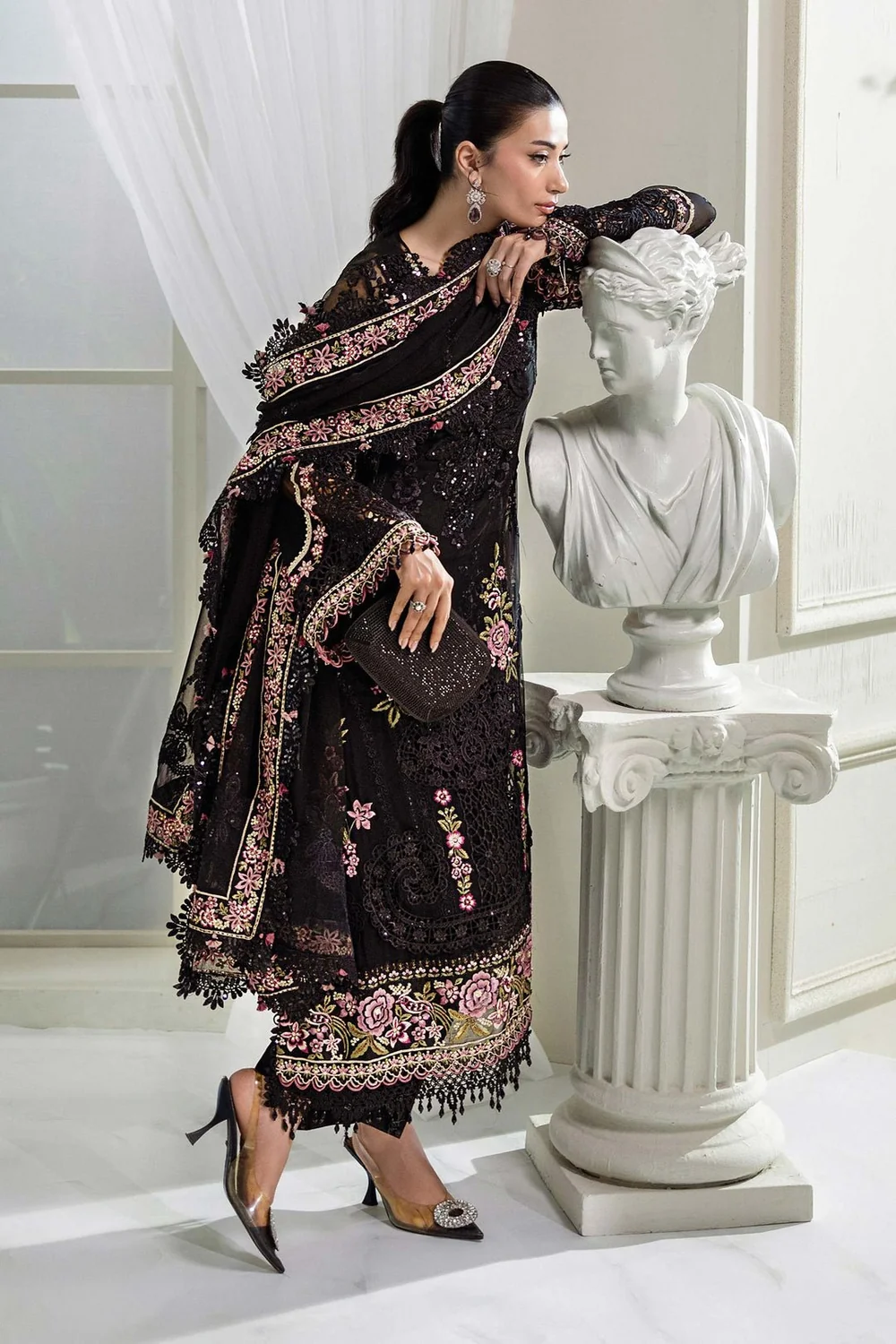 Black designer inspired 3 piece chiffon suit