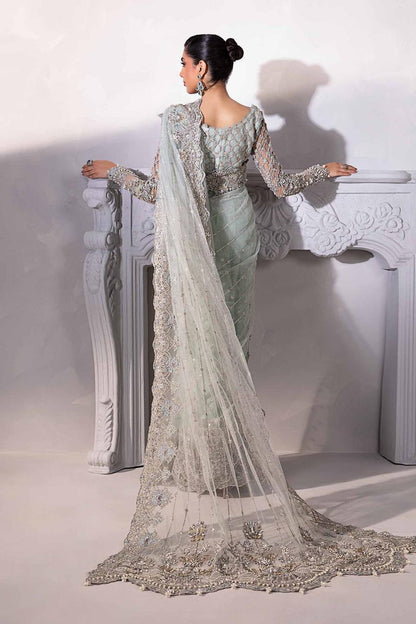 Sage silver formal saree with detailed embroidered pallu