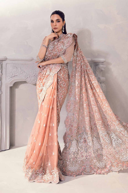 Designer inspired peach formal saree