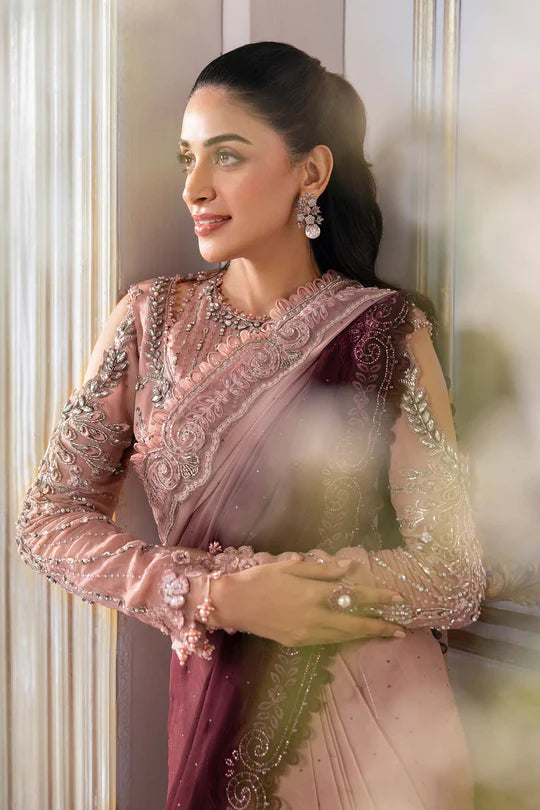 Rose and maroon designer inspired saree