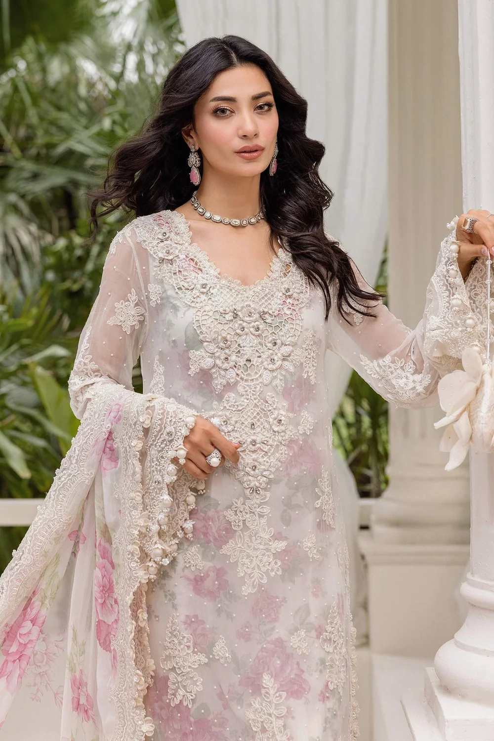 Off white rose designer inspired 3 piece chiffon suit