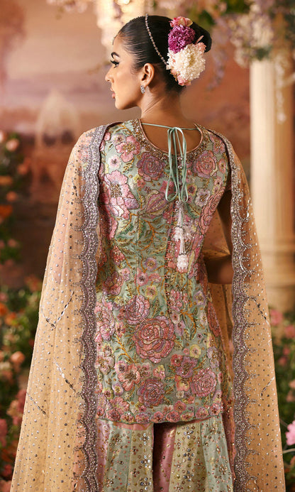Pastel embellished sharara with lightweight dupatta