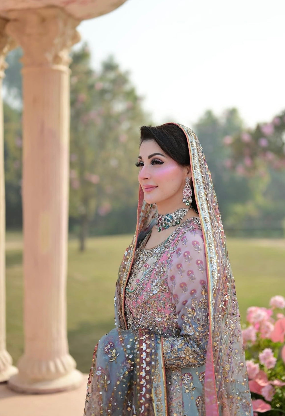 Maryam Nawaz inspired pastel wedding outfit