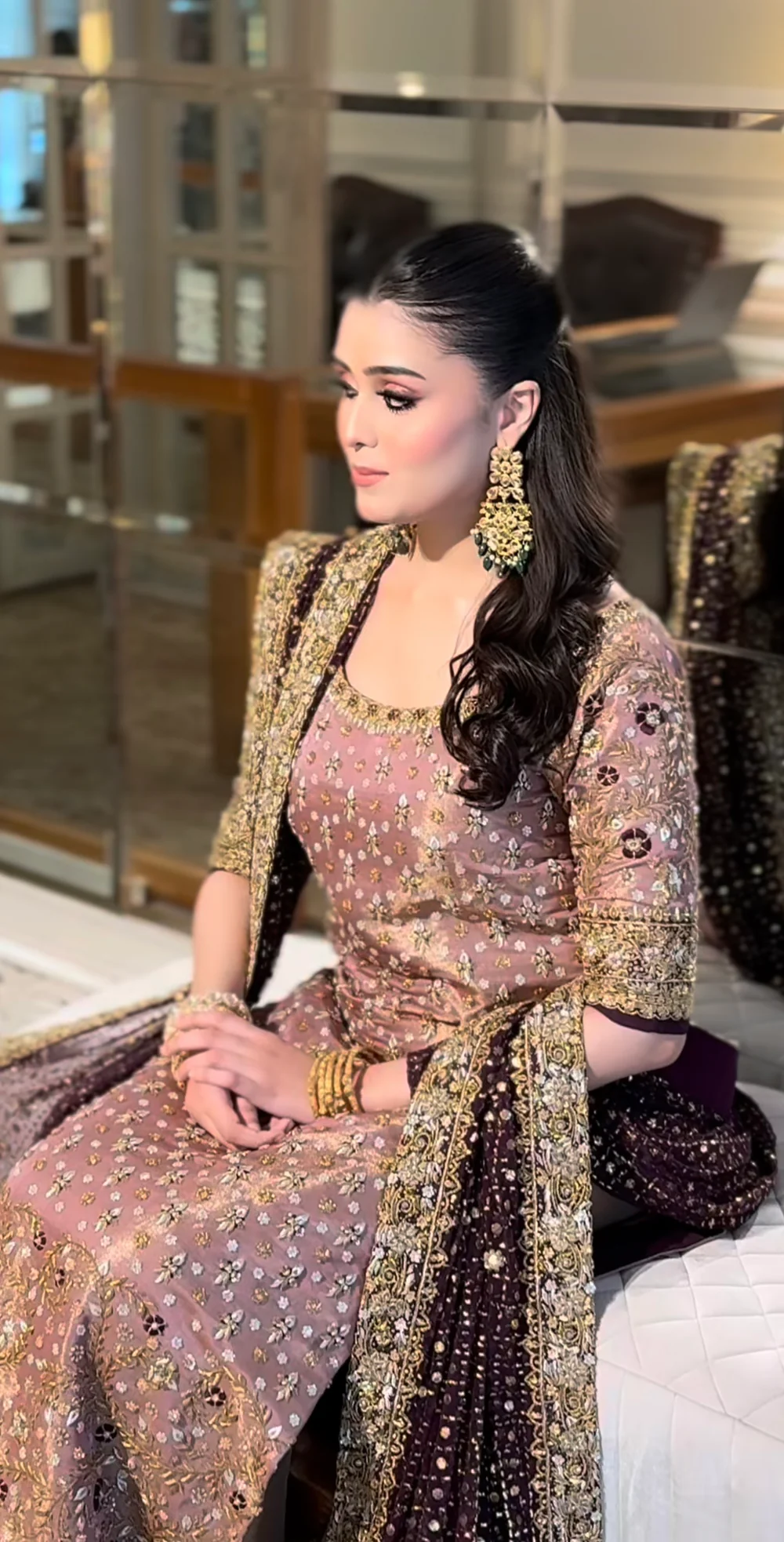 Pink and purple formal dress featuring zardozi and dabka craftsmanship