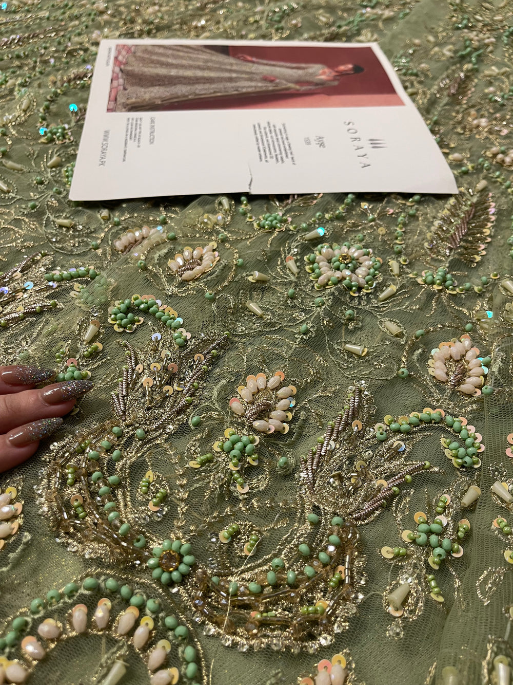 Pistachio green Pakistani bridal ensemble with dupatta