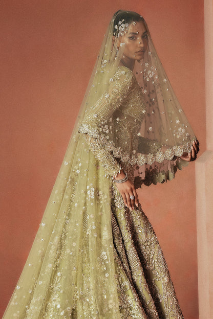 Pistachio green embellished floor length bridal gown