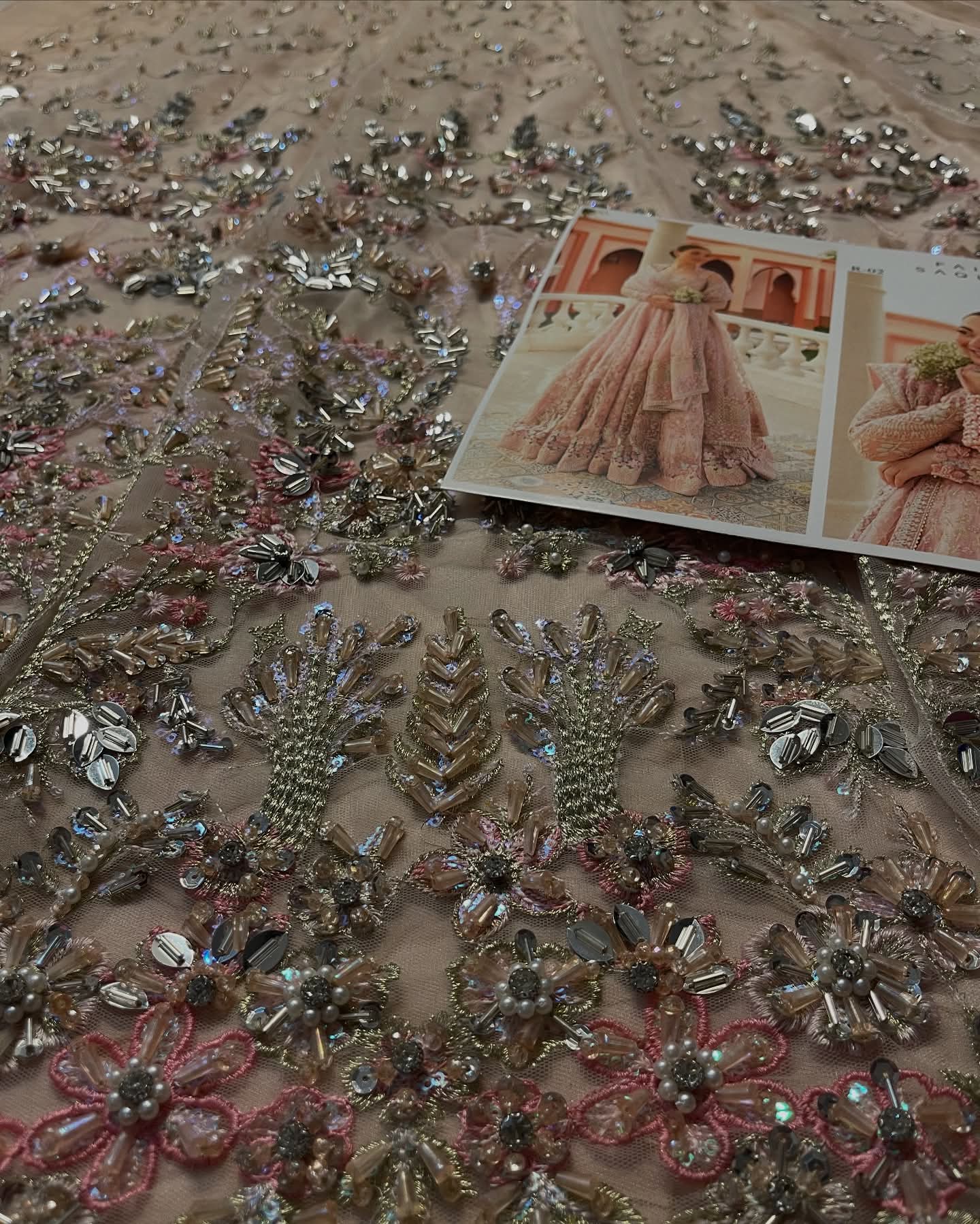 Powder pink bridal pishwas with silk churidar