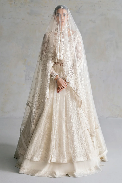Pure white bridal dress with Kora Dabka adda work