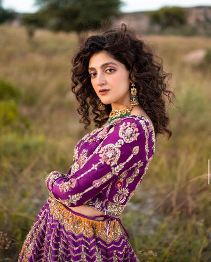 Purple yellow embroidered wedding ensemble
