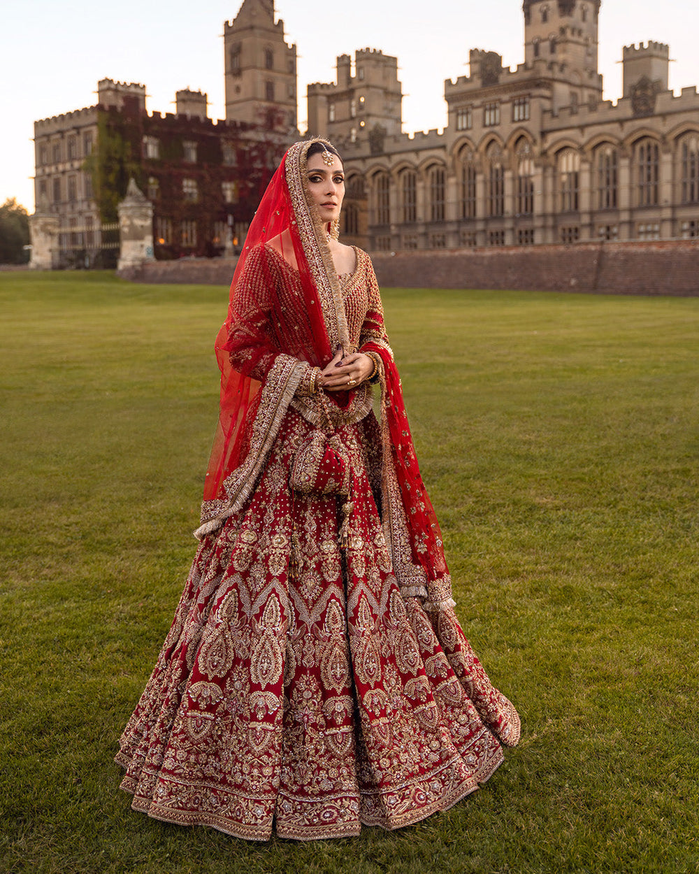 Raeni red and gold embroidered bridal outfit