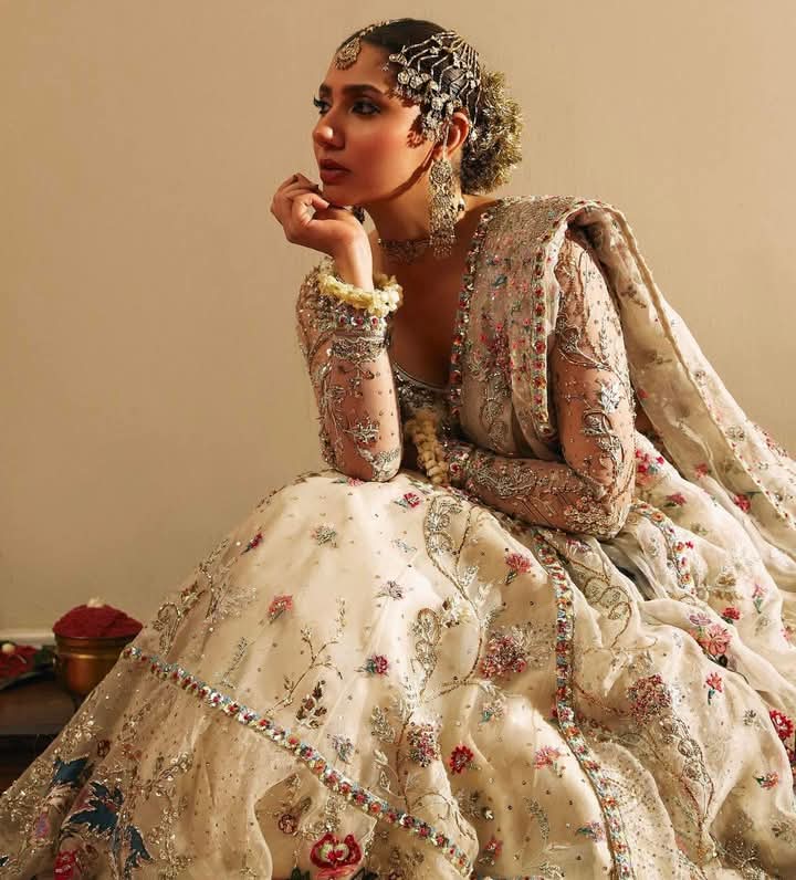 Rano ivory bridal lehenga with six embroidered front panels