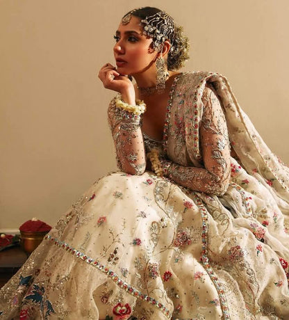 Rano ivory bridal lehenga with six embroidered front panels