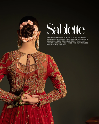 Sablette red embroidered long dress