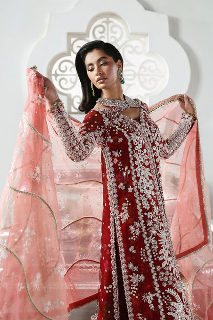 Red floral embroidered formal ensemble