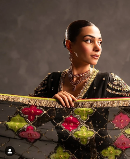 Black red and magenta Pakistani formal wear