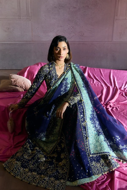 Indigo blue embroidered Rishaal lehenga
