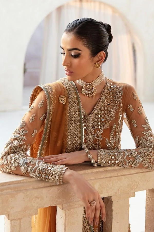 Rust embroidered sharara with matching dupatta