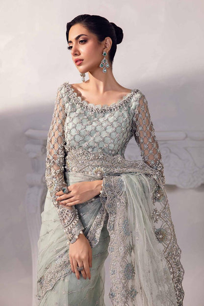 Embroidered saree with floral work sequins stones and pearls
