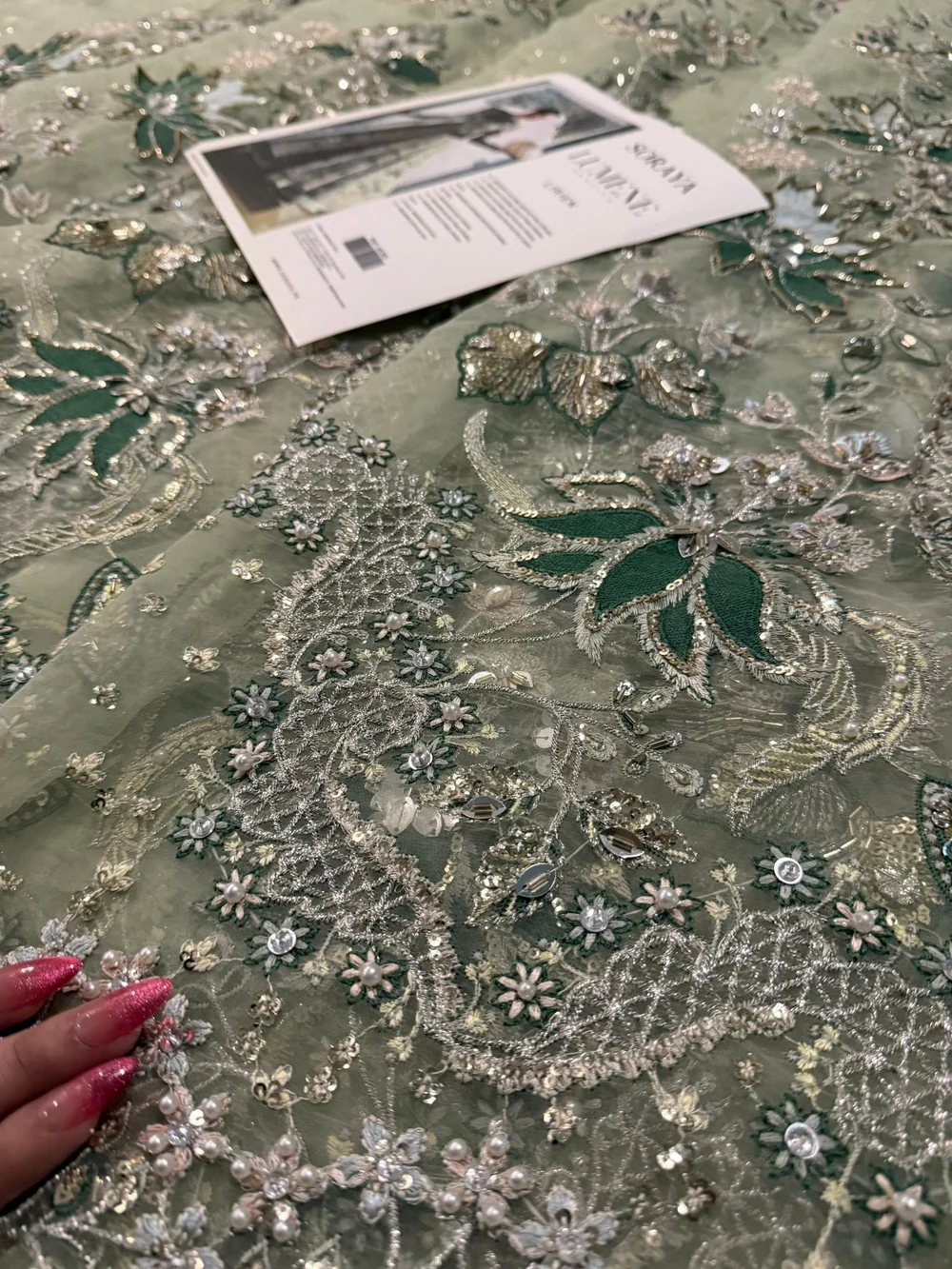 Sage mint floral embroidered formal dress