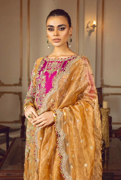 Mustard gold embroidered Pakistani formal suit