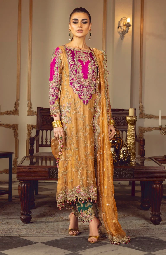 Sara Rohale Asghar Sultaniqe mustard gold suit