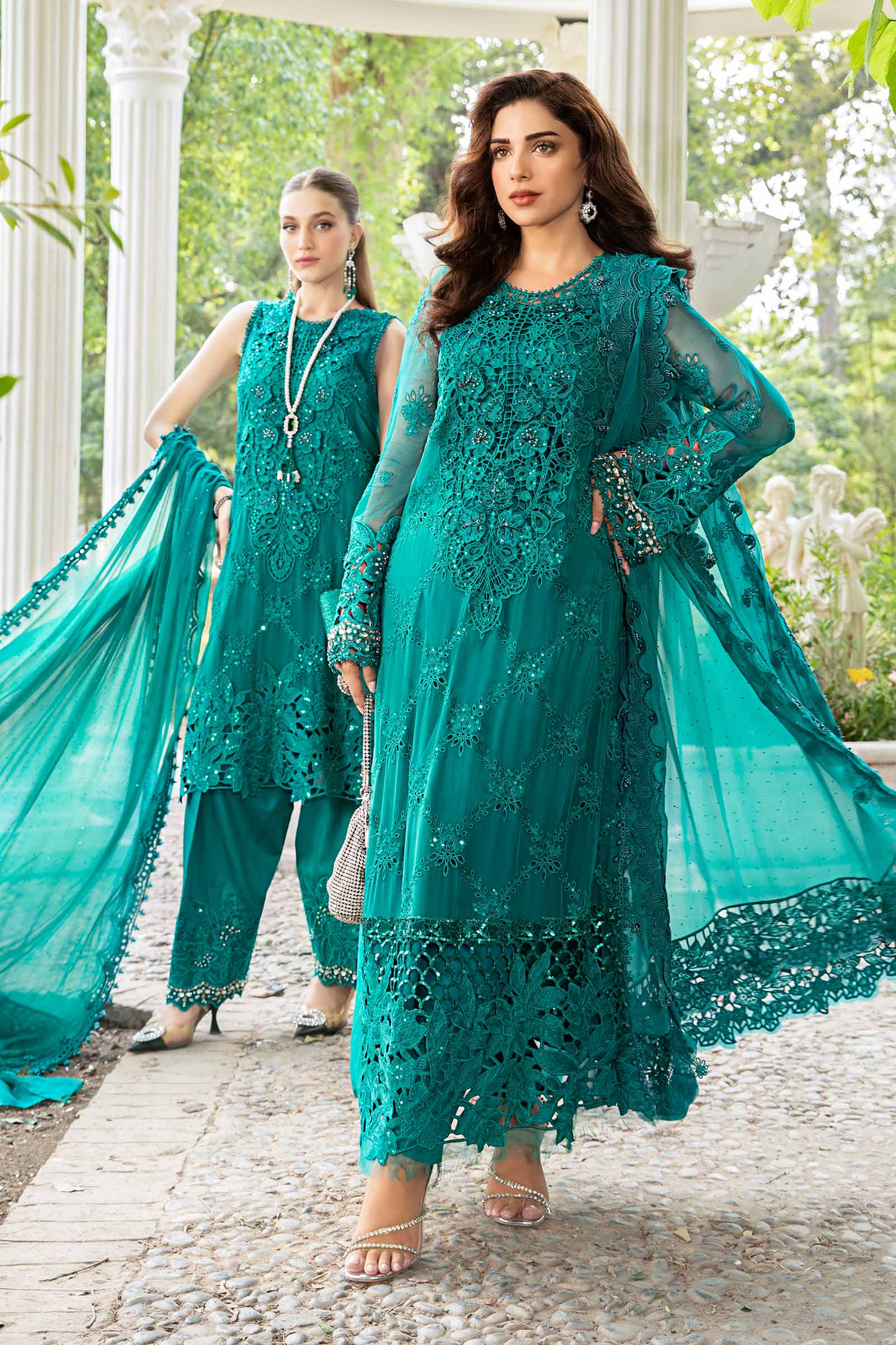 Sea green chiffon shirt with embroidered organza detailing