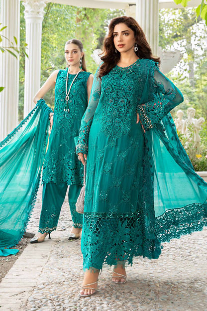 Sea green chiffon shirt with embroidered organza detailing