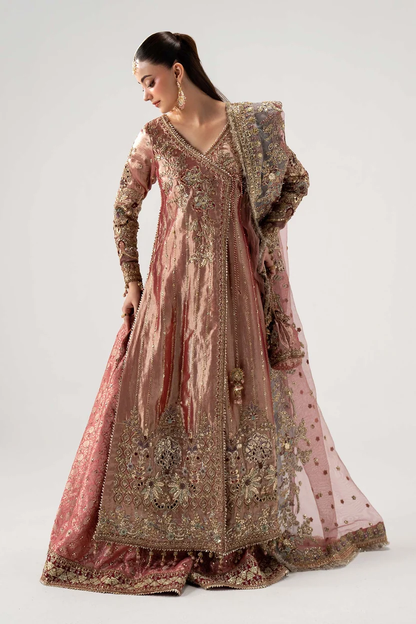 Seliora pink formal dress with intricate floral embroidery