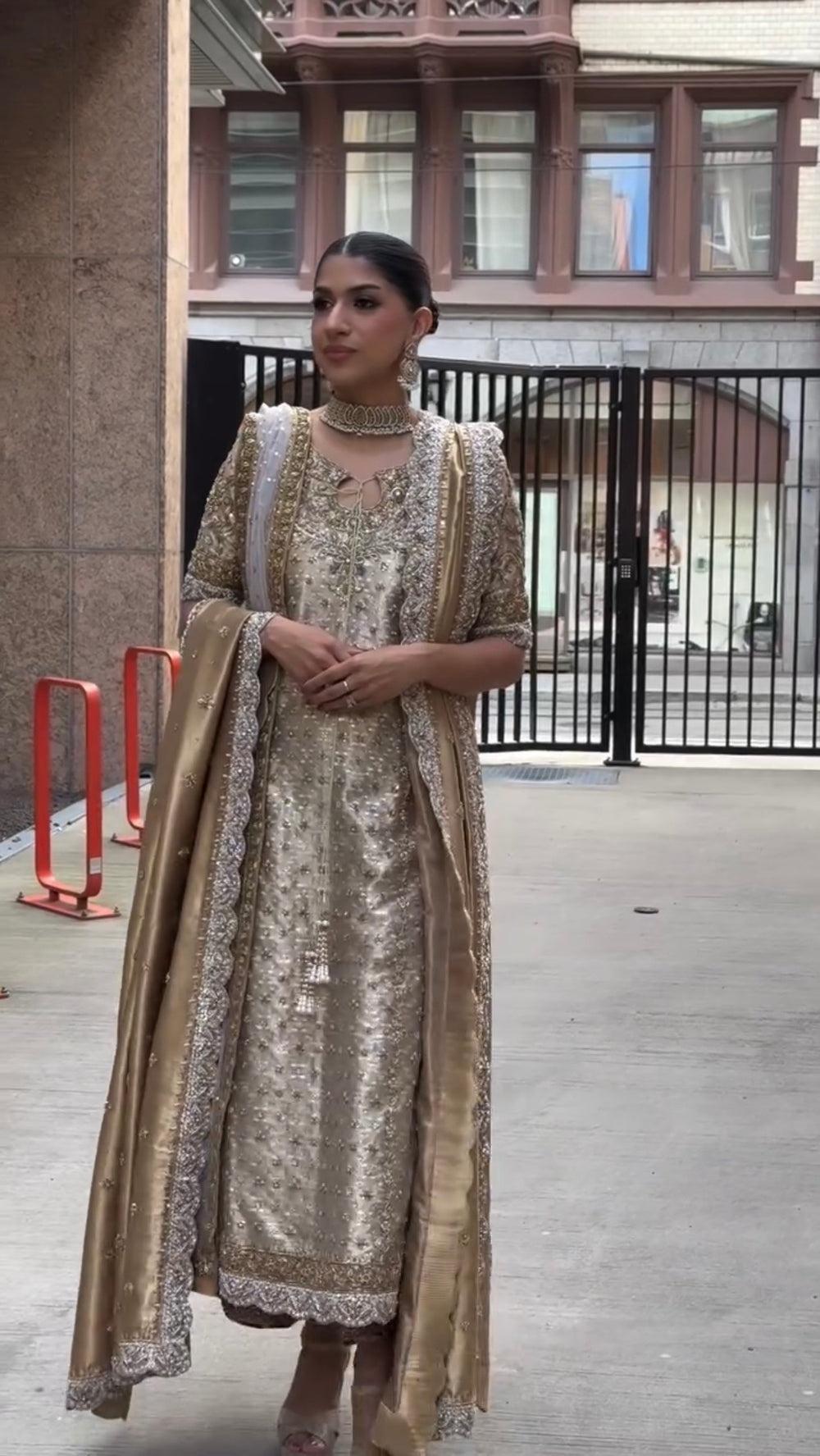 Silver chrome formal dress with zardozi, dabka and gold detailing