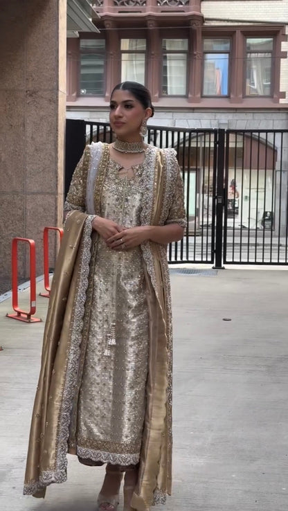 Silver chrome formal dress with zardozi, dabka and gold detailing
