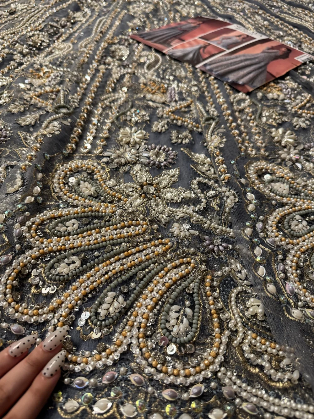 Silver grey hand embroidered formal ensemble
