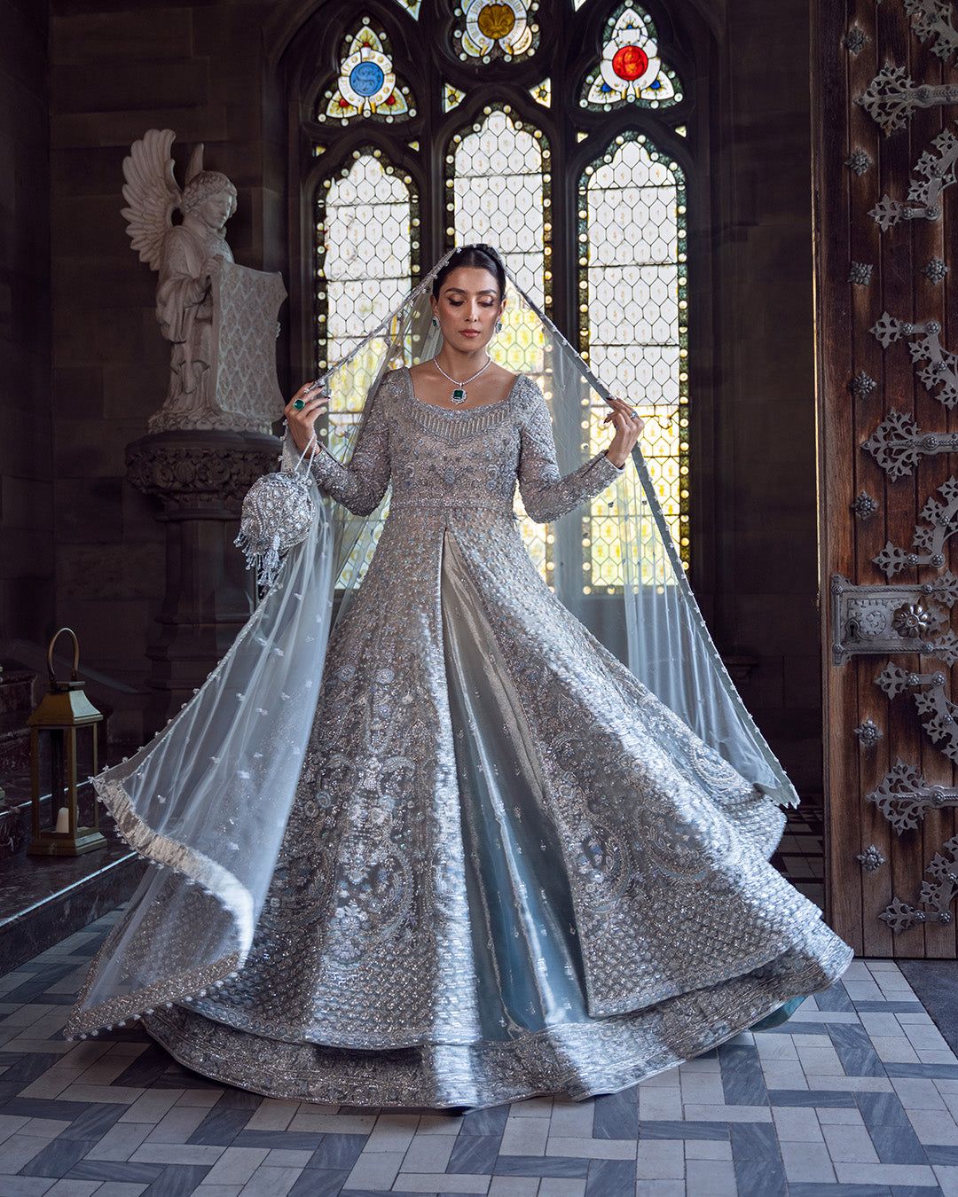Faiza Saqlain inspired silver bridal outfit