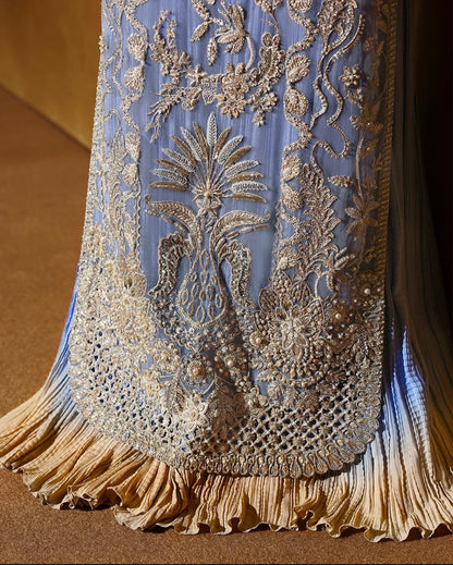 Blue embroidered long shirt with embellished sleeves