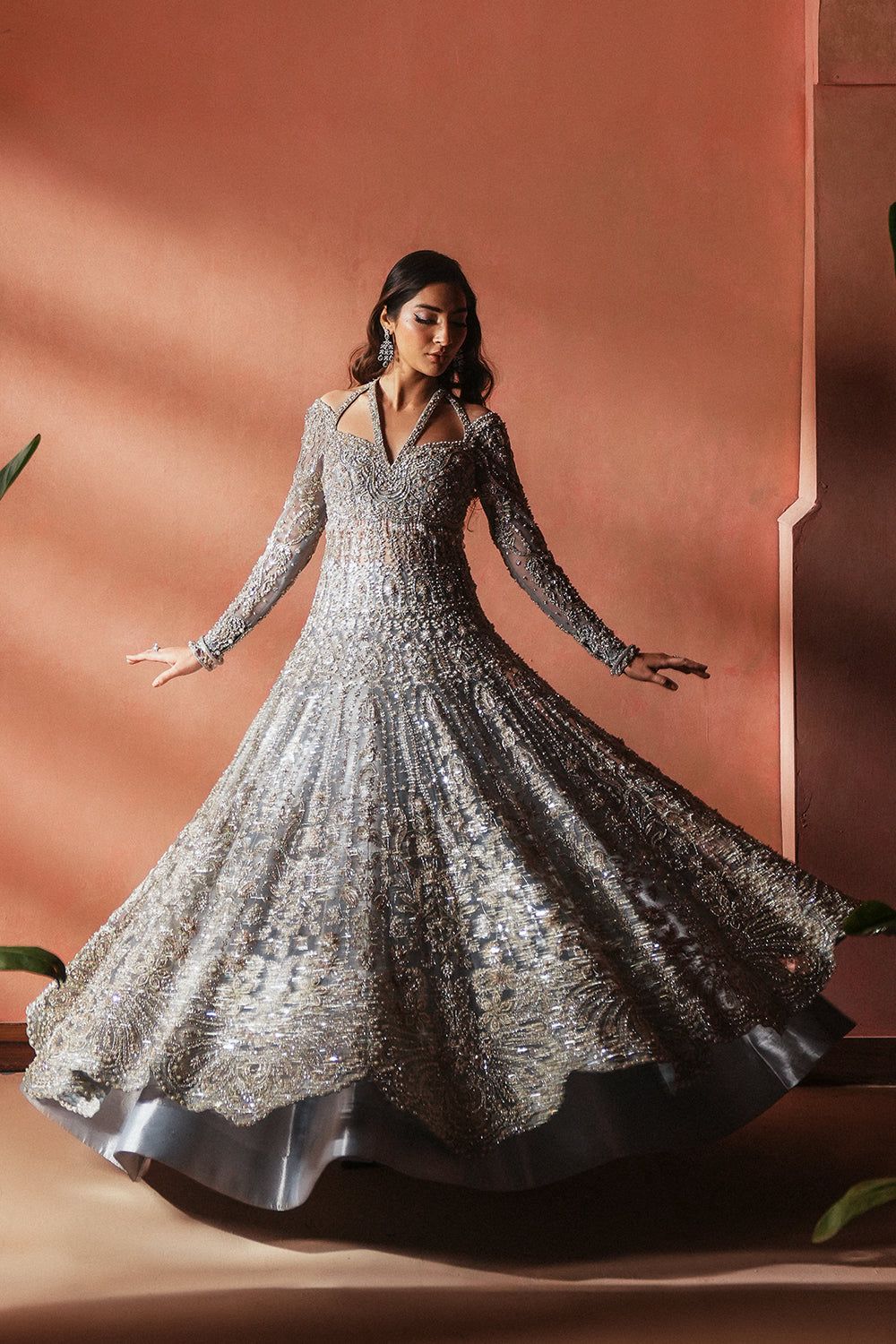 Soraya Anne silver grey Pakistani bridal dress