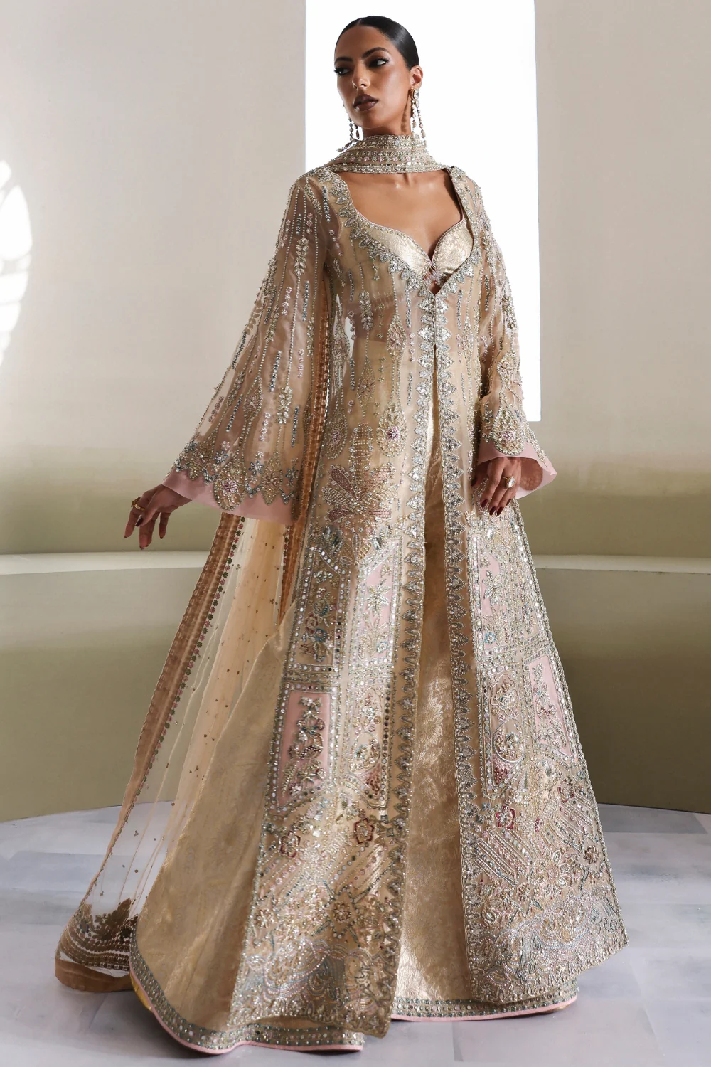 Soraya Aurene beige Pakistani formal dress
