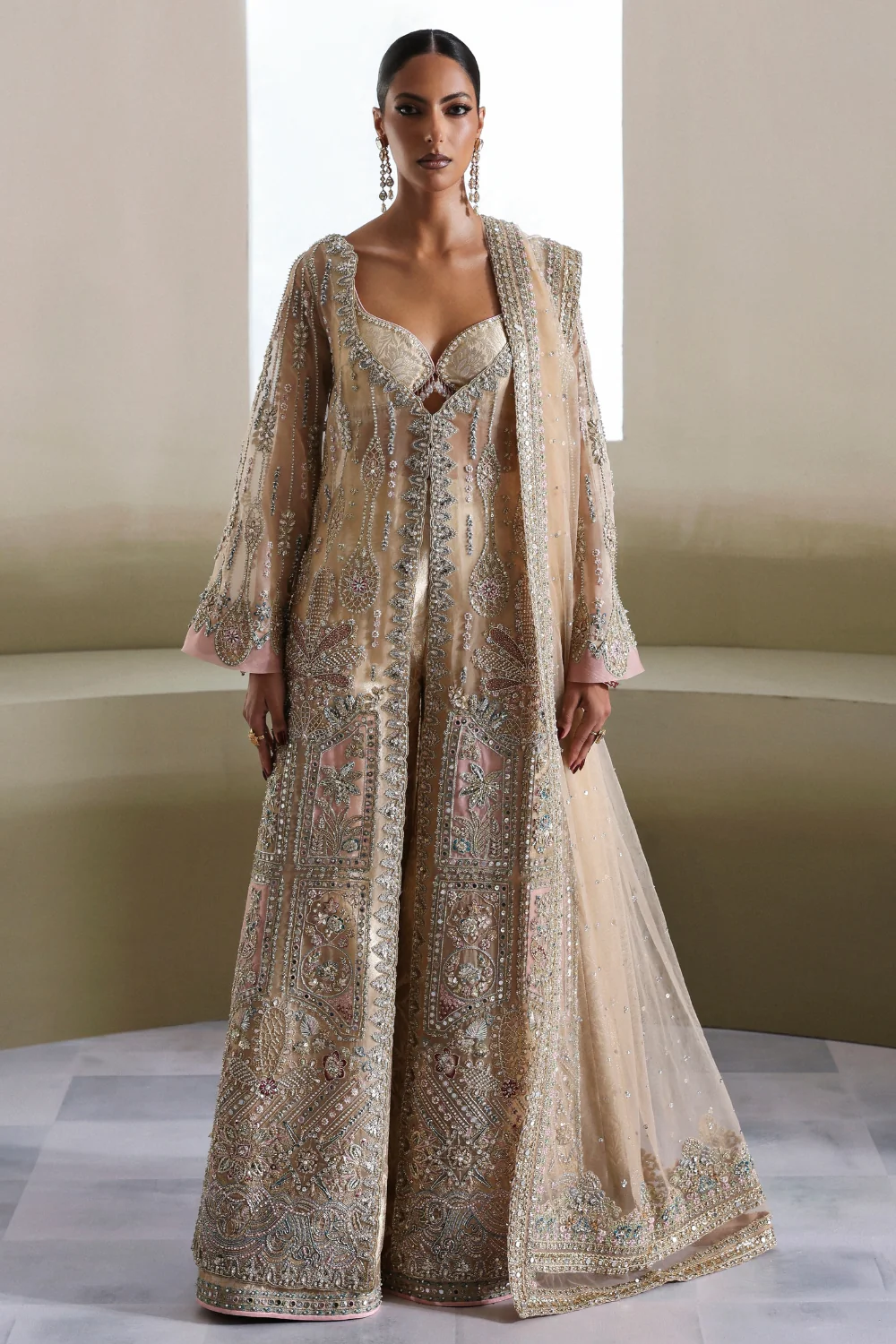 Soraya Aurene beige embroidered formal outfit