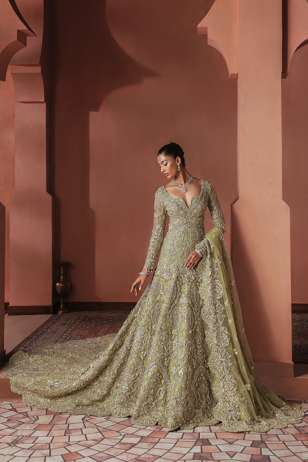 Soraya Ayse pistachio green Pakistani wedding dress