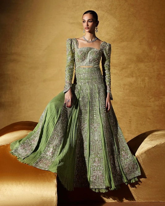 Soraya Celvère moss green embroidered ensemble