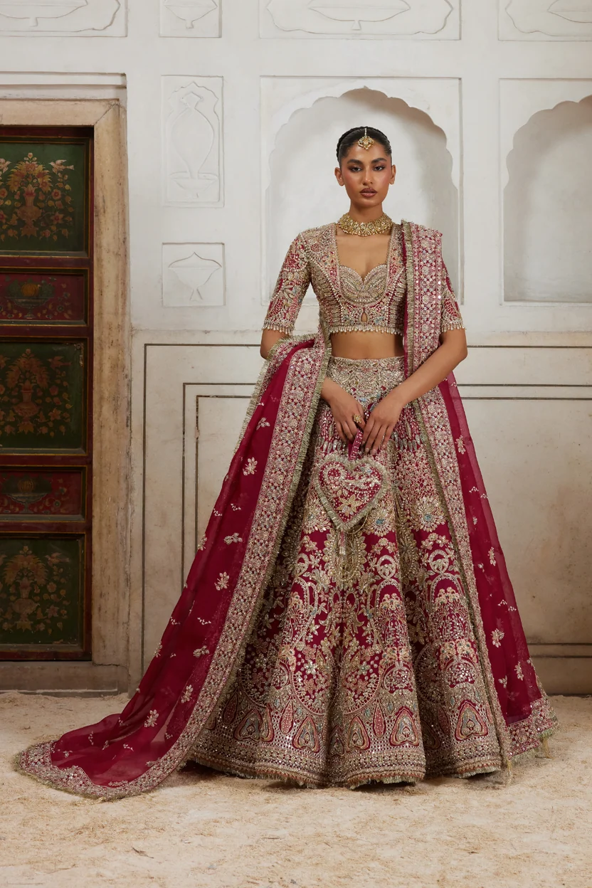 Soraya Darohi Bridals 2026 Diyar deep red bridal lehenga set