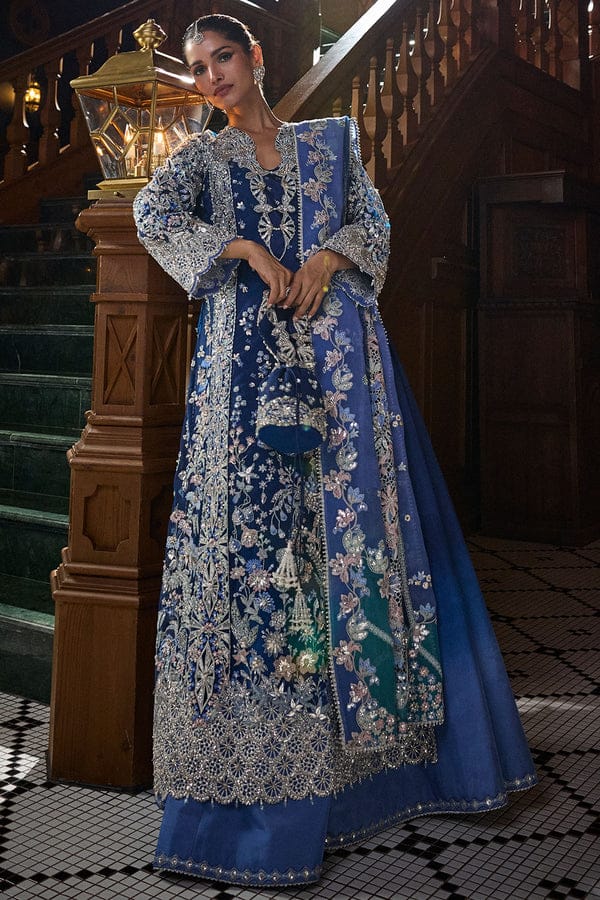 1. Back view of Soraya ELISÉ blue formal outfit with matching dupatta